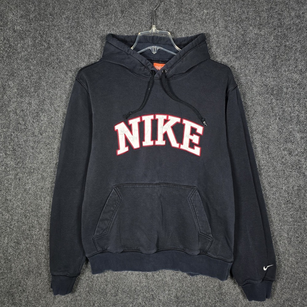 VTG Y2K Nike Hoodie Mens Medium Black Embroidered Logo Spell Out Athletic Dept - Picture 2 of 8